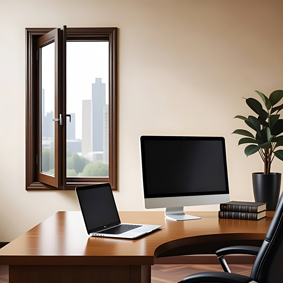 Modern Office Desk with Open Window Modern Office Desk with Open Window