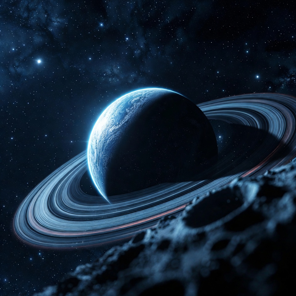 Earth Orbiting Saturn in Space Earth Orbiting Saturn in Space