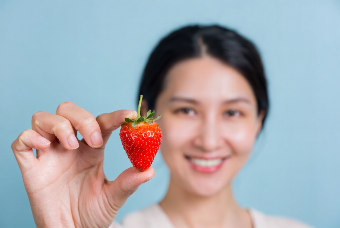 Asian woman holding fresh strawberry Asian woman holding fresh strawberry