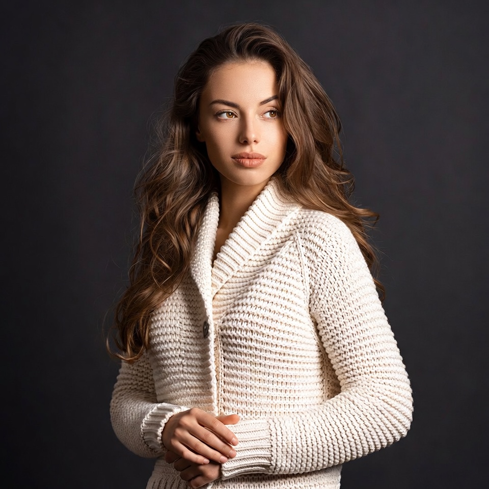 Woman in white knit sweater Woman in white knit sweater