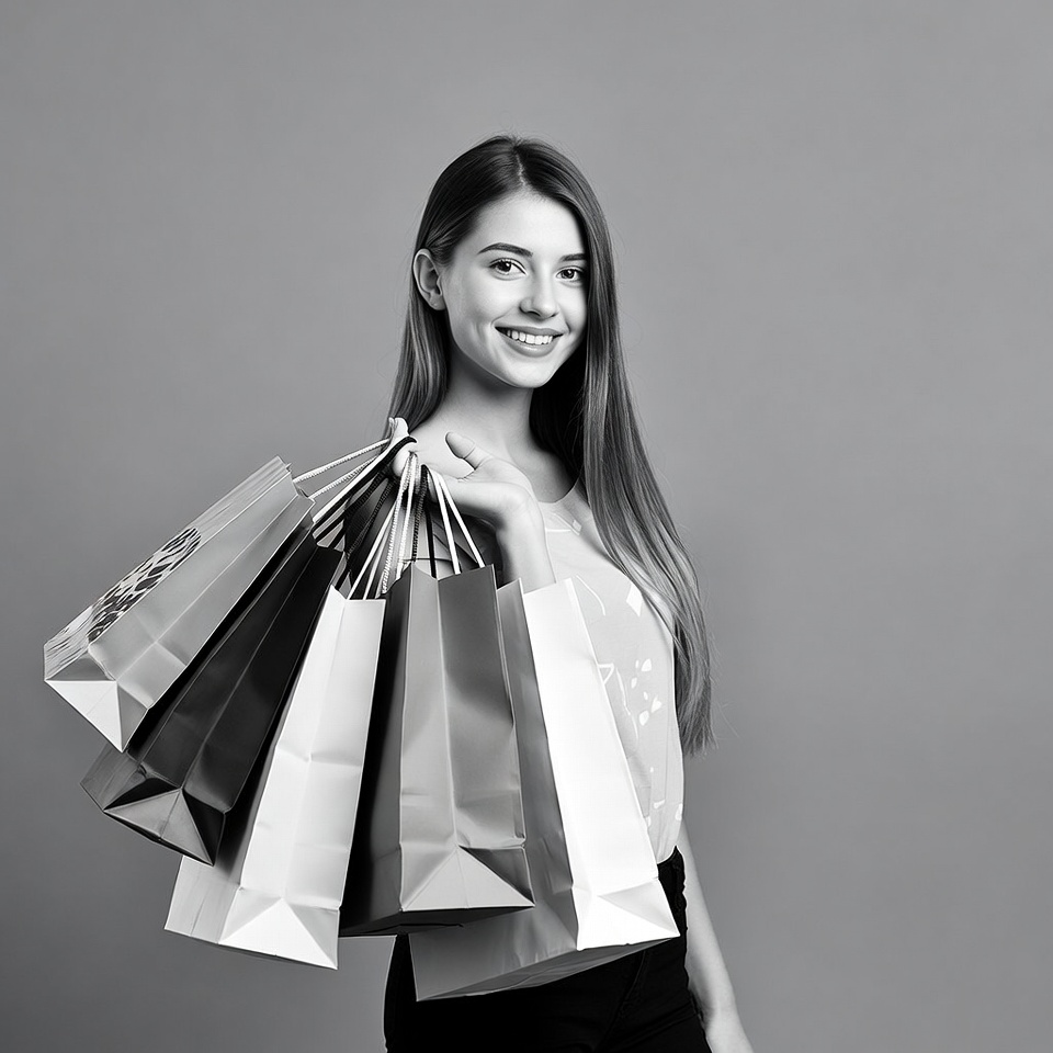 Smiling woman holding shopping bags Smiling woman holding shopping bags