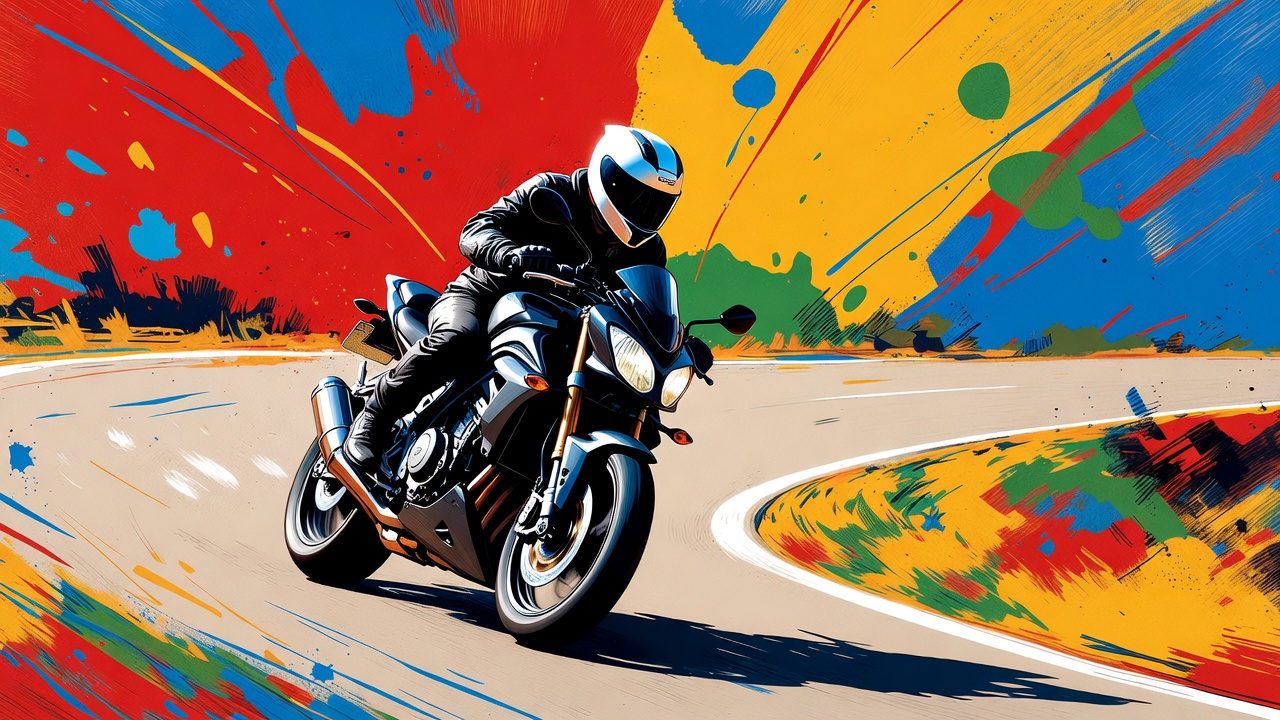 Man riding motorcycle on curvy road Man riding motorcycle on curvy road