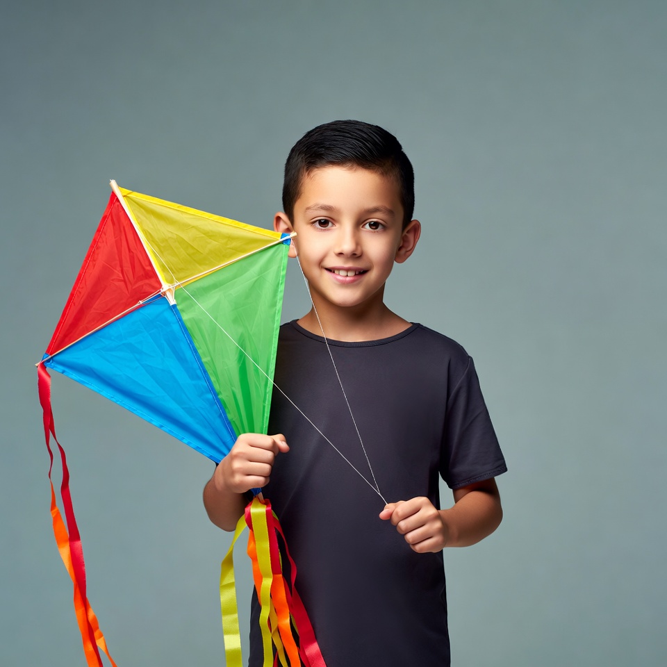 Boy holding colorful kite Boy holding colorful kite