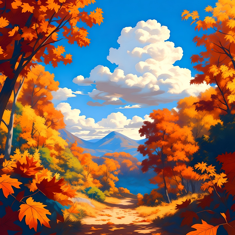 Autumn Forest Path with Mountains Autumn Forest Path with Mountains