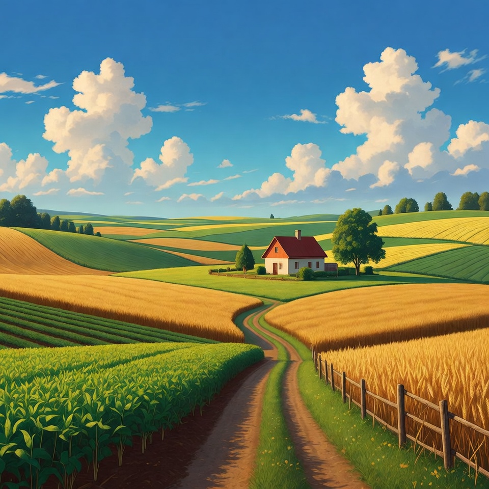 Red House in Colorful Farmland Red House in Colorful Farmland