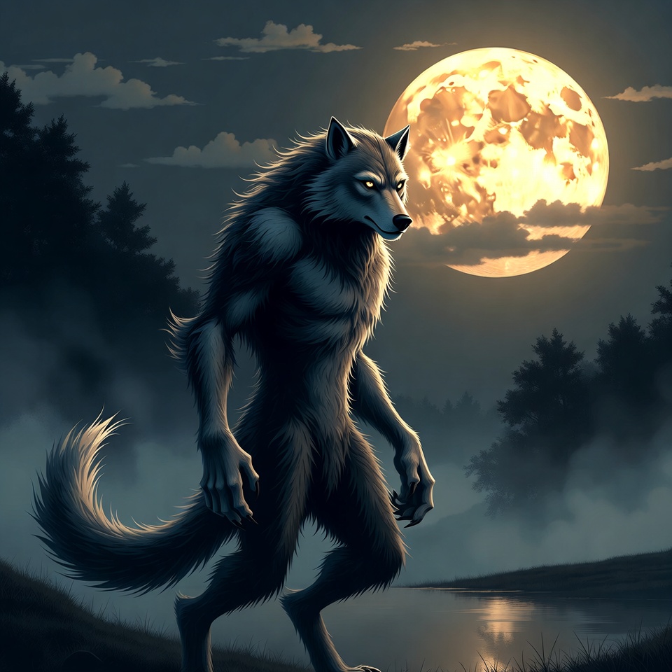 Howling Werewolf Under Full Moon Howling Werewolf Under Full Moon