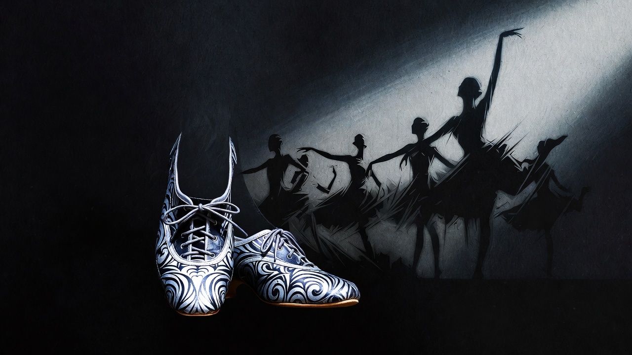 Blue Ballet Shoes with Dancing Silhouettes Blue Ballet Shoes with Dancing Silhouettes