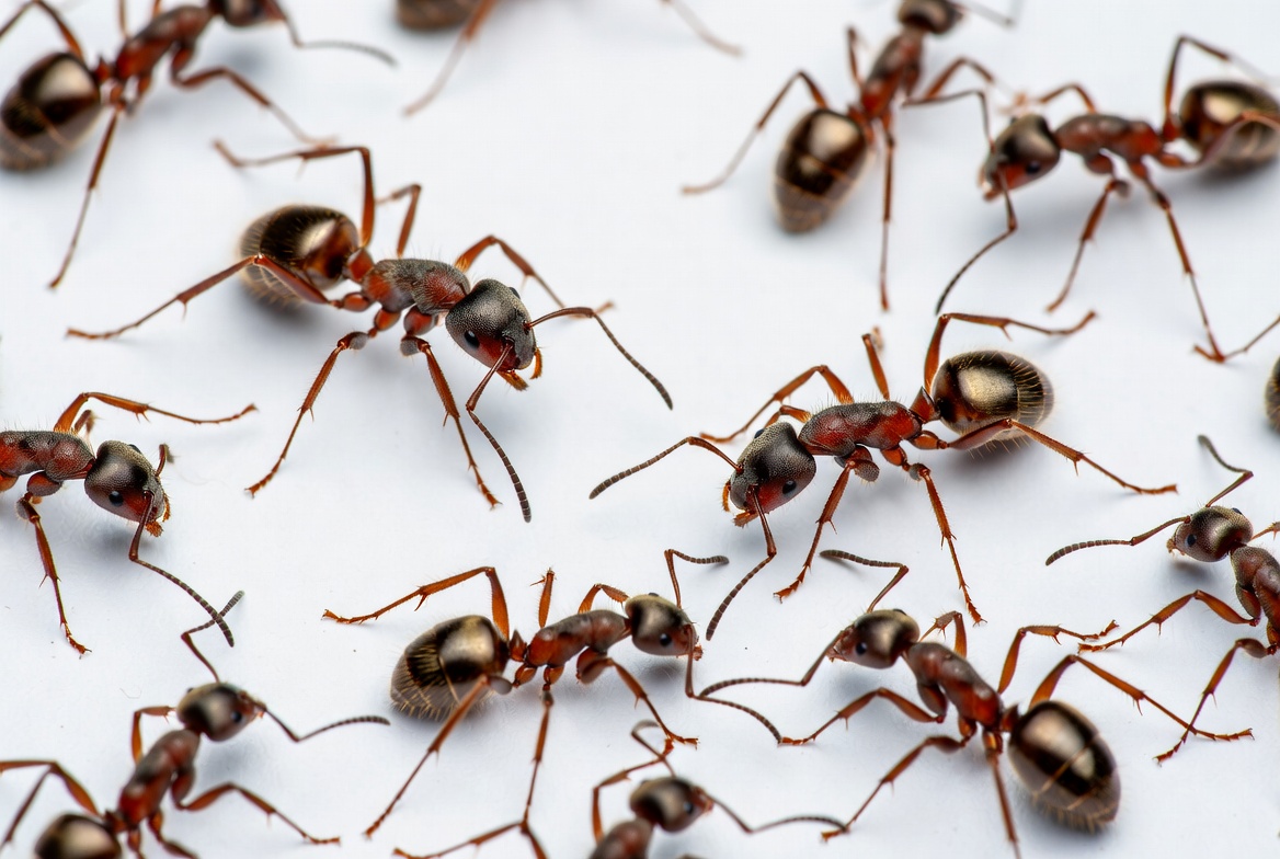 Close-up of ants on white background Close-up of ants on white background
