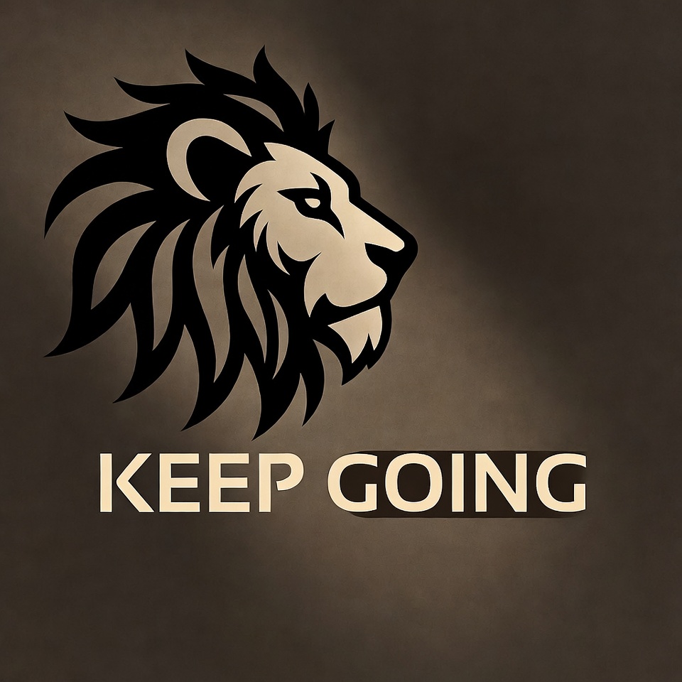 Lion roaring with Keep Going text Lion roaring with Keep Going text