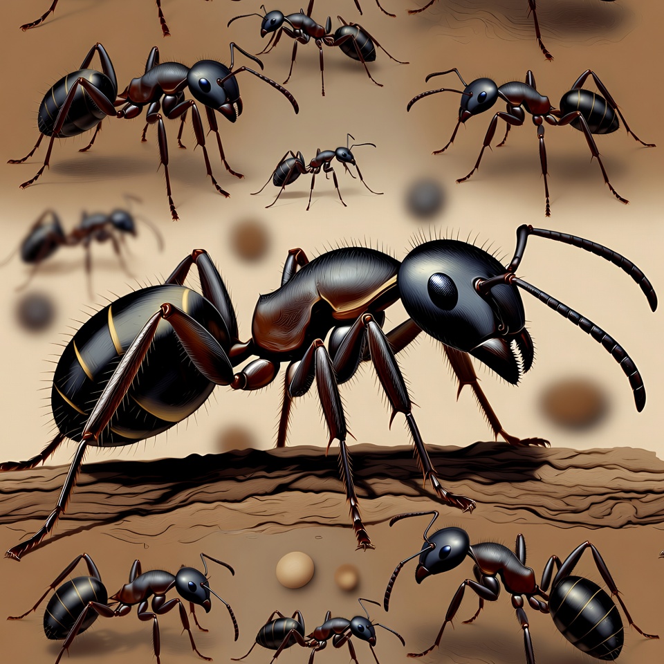 Black ants on brown background Black ants on brown background