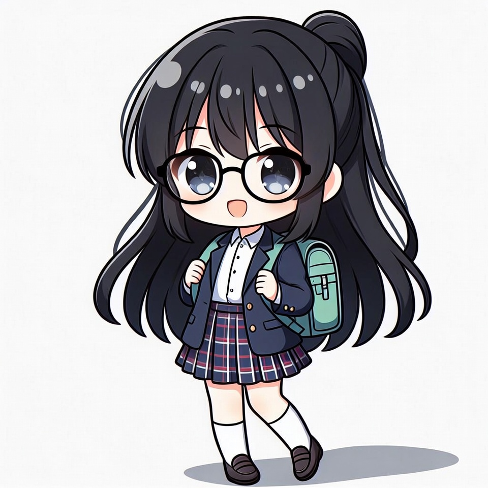 Anime girl in school uniform with backpack Anime girl in school uniform with backpack