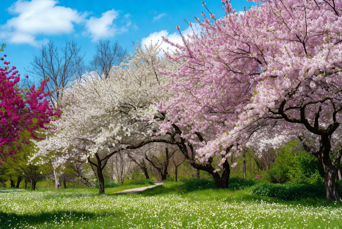 Cherry Blossom Trees in Spring Park Cherry Blossom Trees in Spring Park