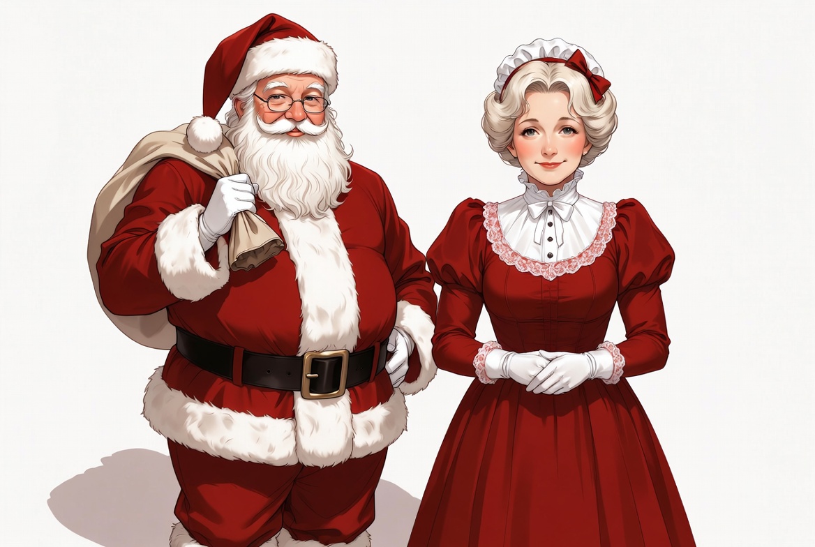Santa Claus and Mrs. Claus standing together Santa Claus and Mrs. Claus standing together