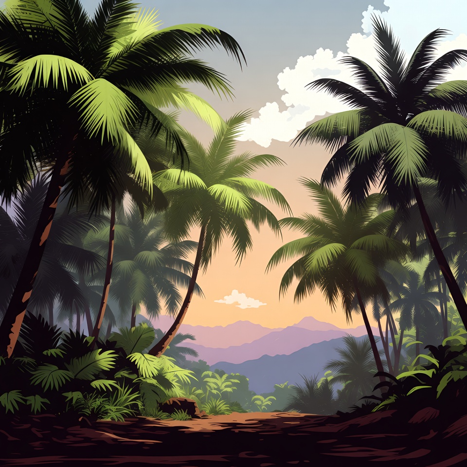 Tropical Palm Trees Sunset Illustration Tropical Palm Trees Sunset Illustration