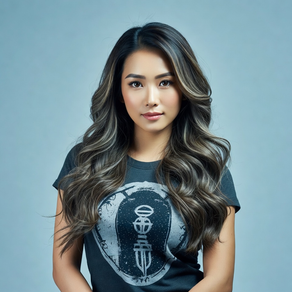 Asian woman in graphic t-shirt Asian woman in graphic t-shirt