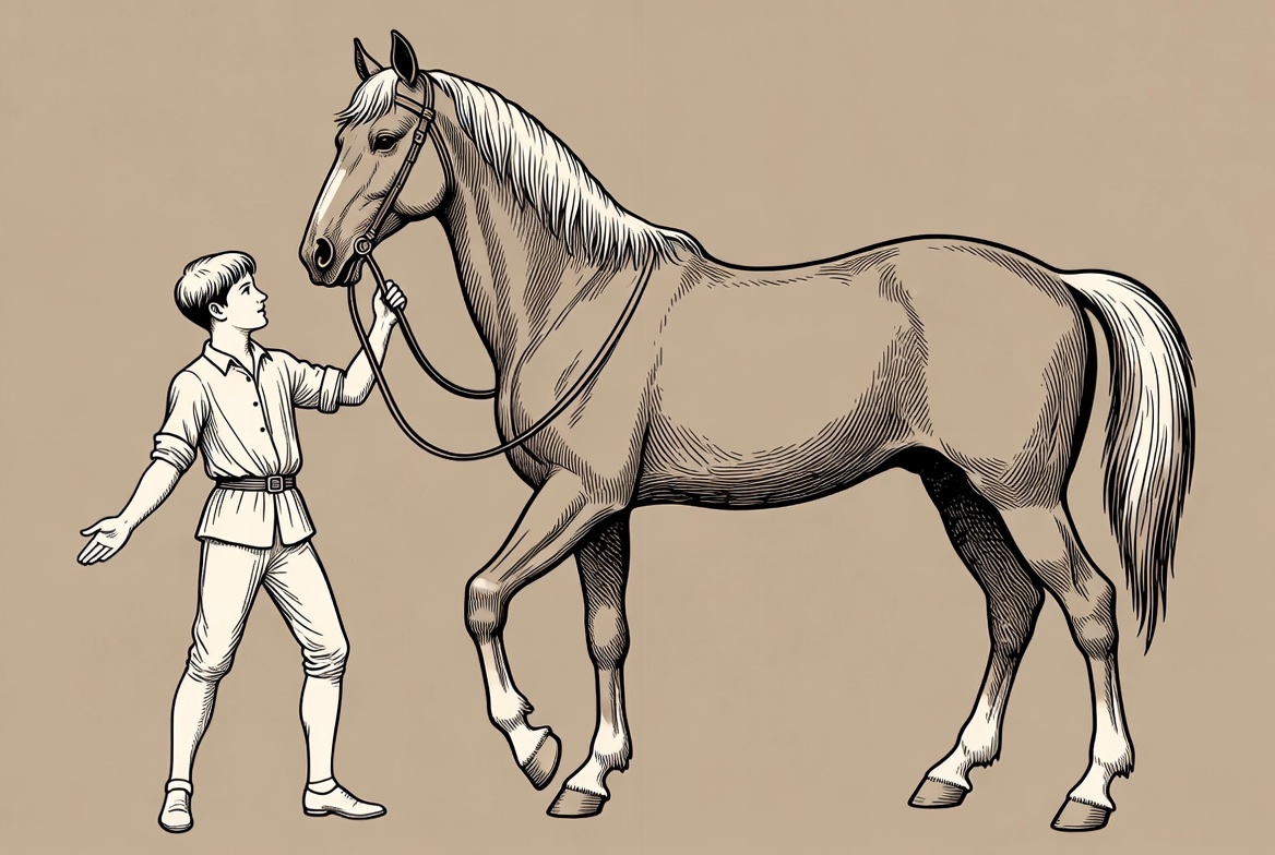 Boy leading horse illustration Boy leading horse illustration