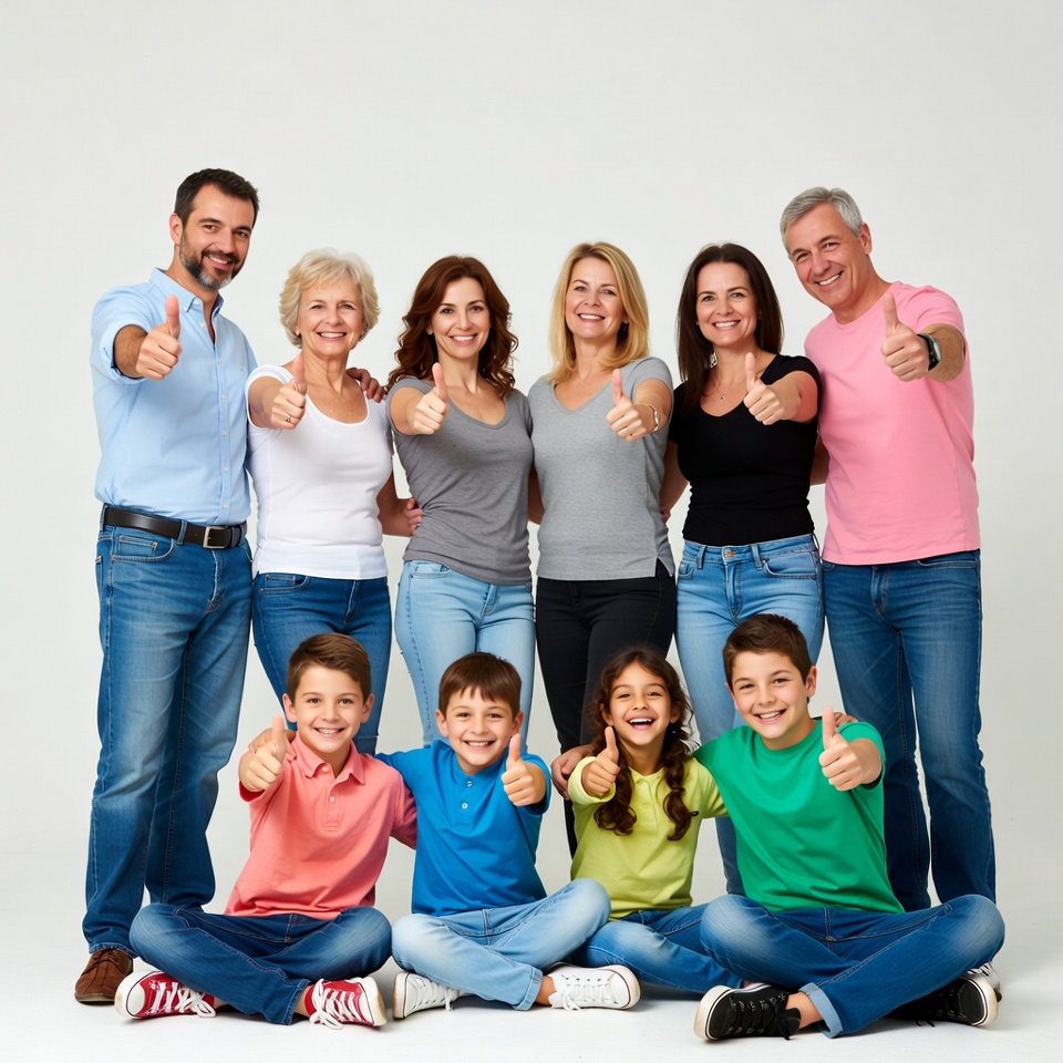 Multi-generational family giving thumbs up Multi-generational family giving thumbs up