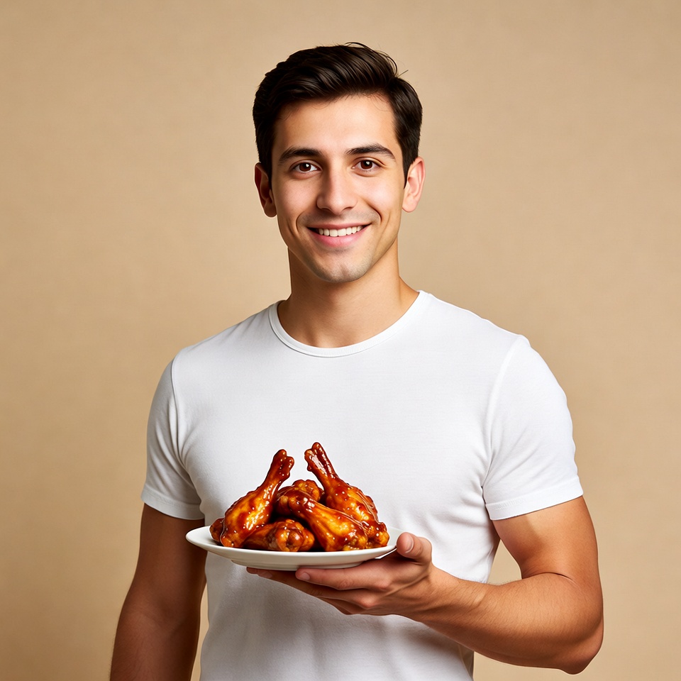 Man holding plate of chicken wings Man holding plate of chicken wings