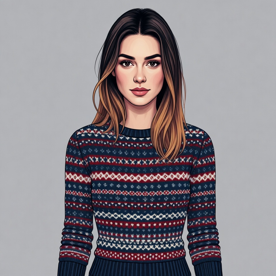 Woman in colorful knit sweater Woman in colorful knit sweater