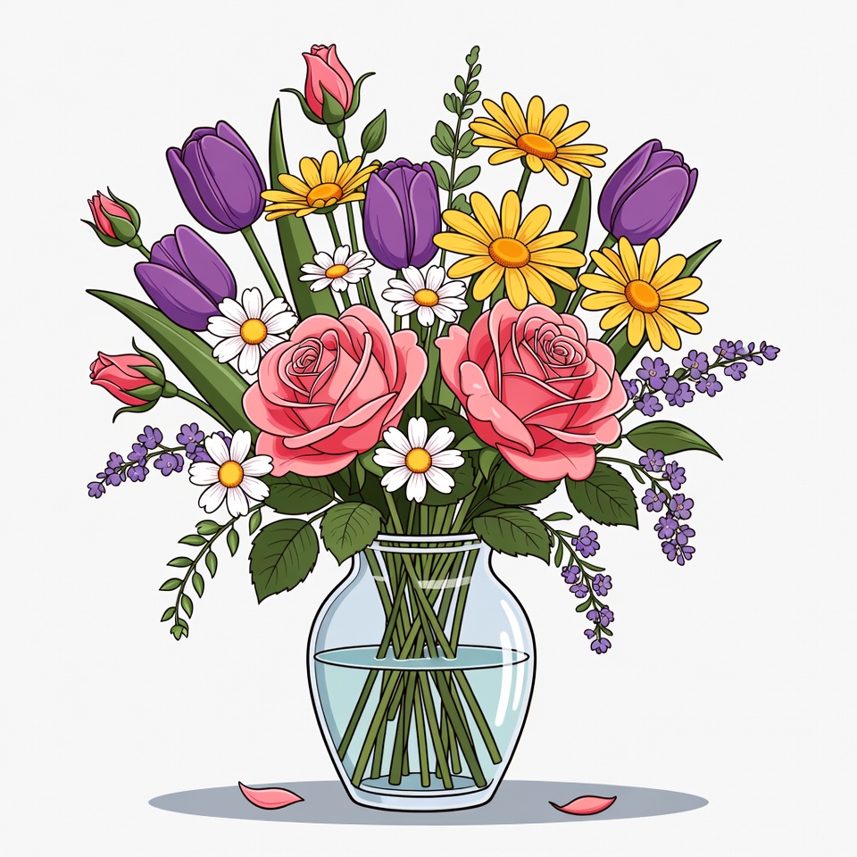 Colorful Flower Bouquet in Glass Vase Colorful Flower Bouquet in Glass Vase
