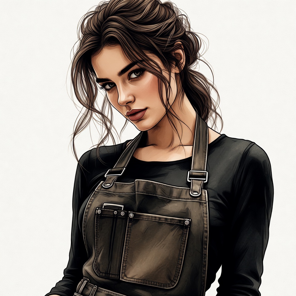 Woman in black apron illustration Woman in black apron illustration