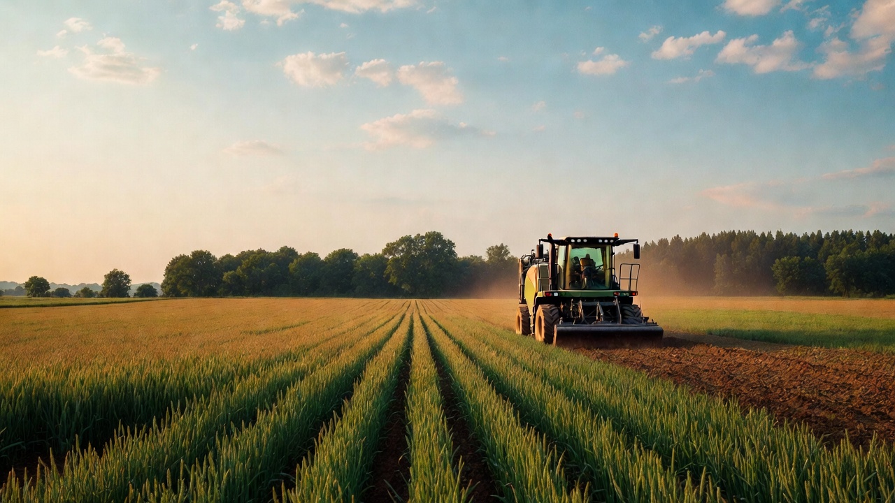 Combine Harvester in Wheat Field Combine Harvester in Wheat Field