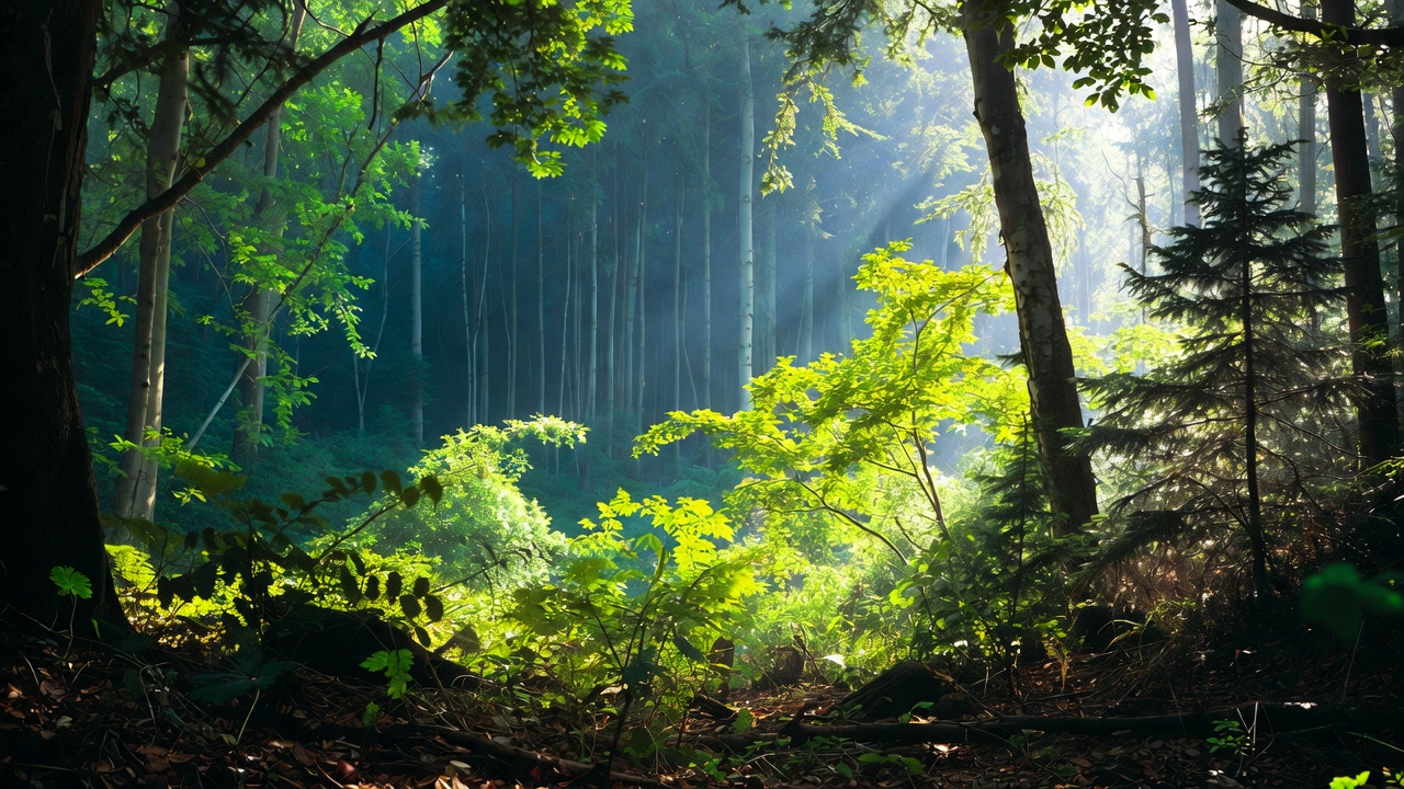Sunlight Filtering Through Dense Forest Sunlight Filtering Through Dense Forest