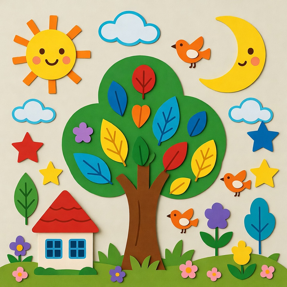 Colorful Felt Tree with Sun Moon Birds Colorful Felt Tree with Sun Moon Birds