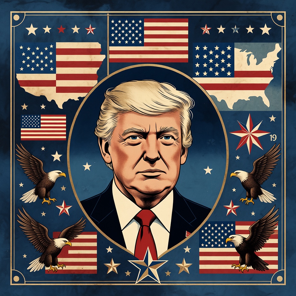 Donald Trump Portrait with Flags and Eagles Donald Trump Portrait with Flags and Eagles