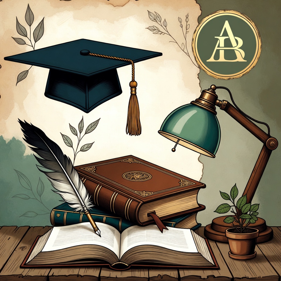 Vintage graduation cap books quill lamp Vintage graduation cap books quill lamp