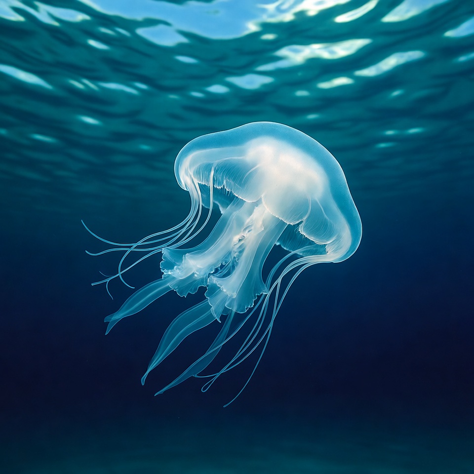 Translucent Jellyfish Swimming Underwater Translucent Jellyfish Swimming Underwater