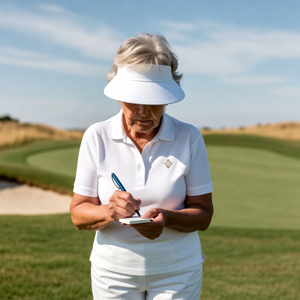 Elderly woman writing scorecard on golf course Elderly woman writing scorecard on golf course