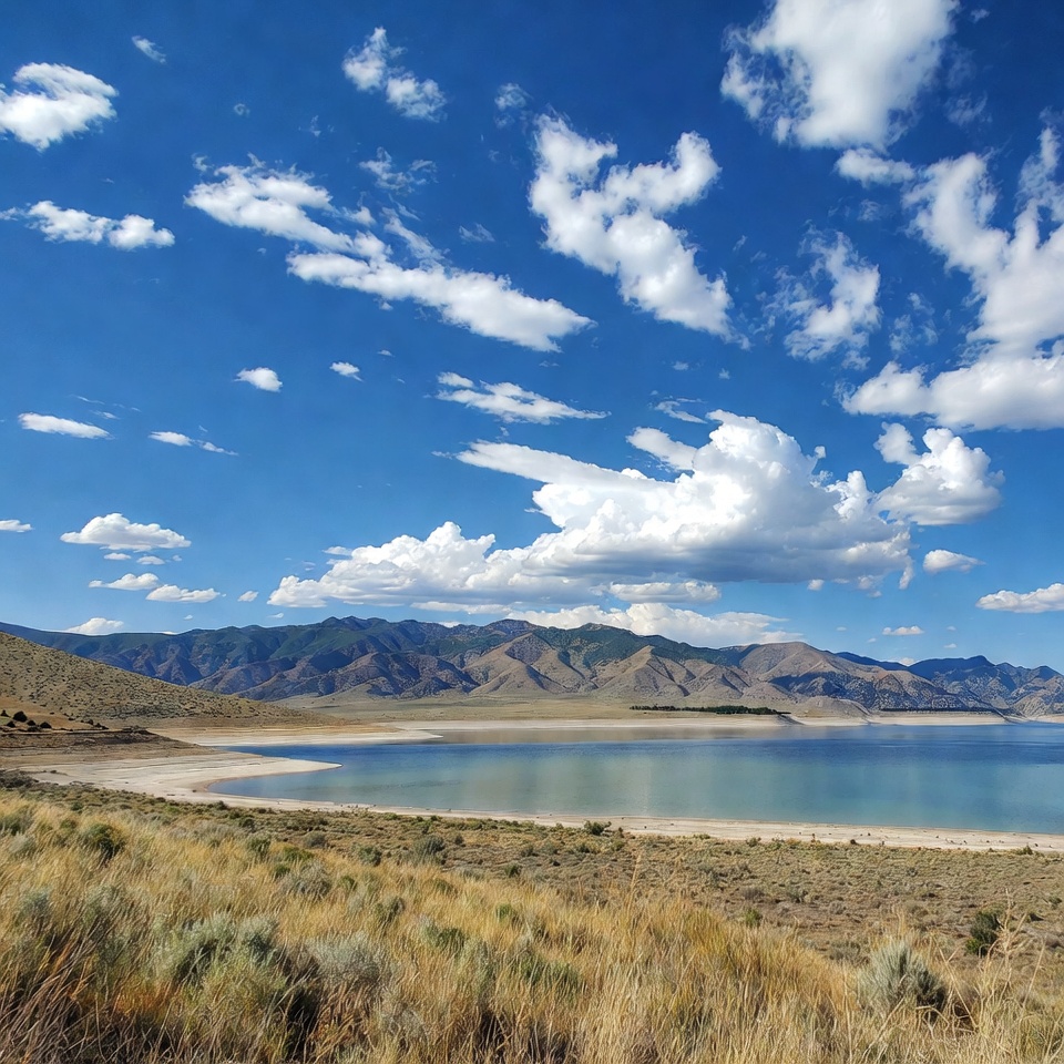 Mountain Lake with Grassy Shoreline Mountain Lake with Grassy Shoreline