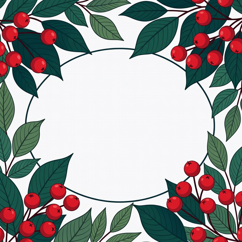 Holly Leaves Berries Oval Frame Holly Leaves Berries Oval Frame