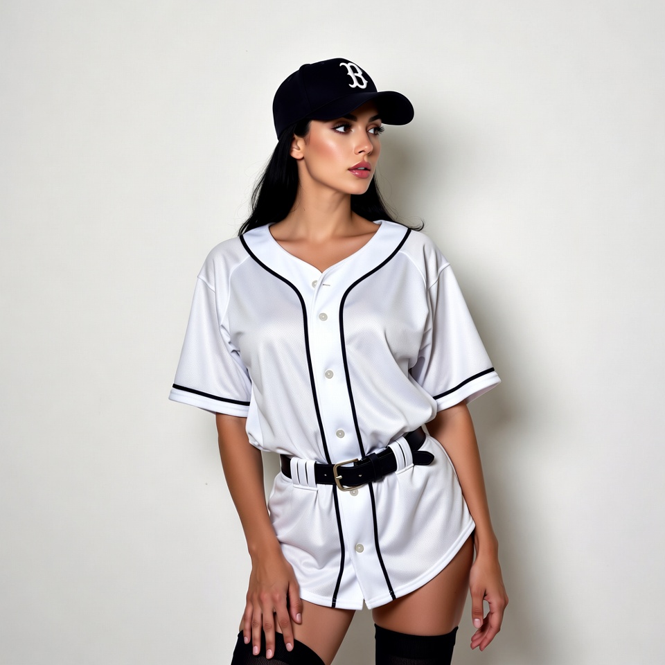 Woman in Boston baseball jersey Woman in Boston baseball jersey