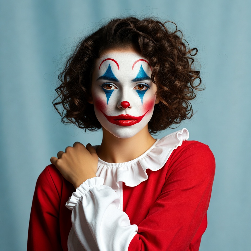 Woman in red clown makeup Woman in red clown makeup