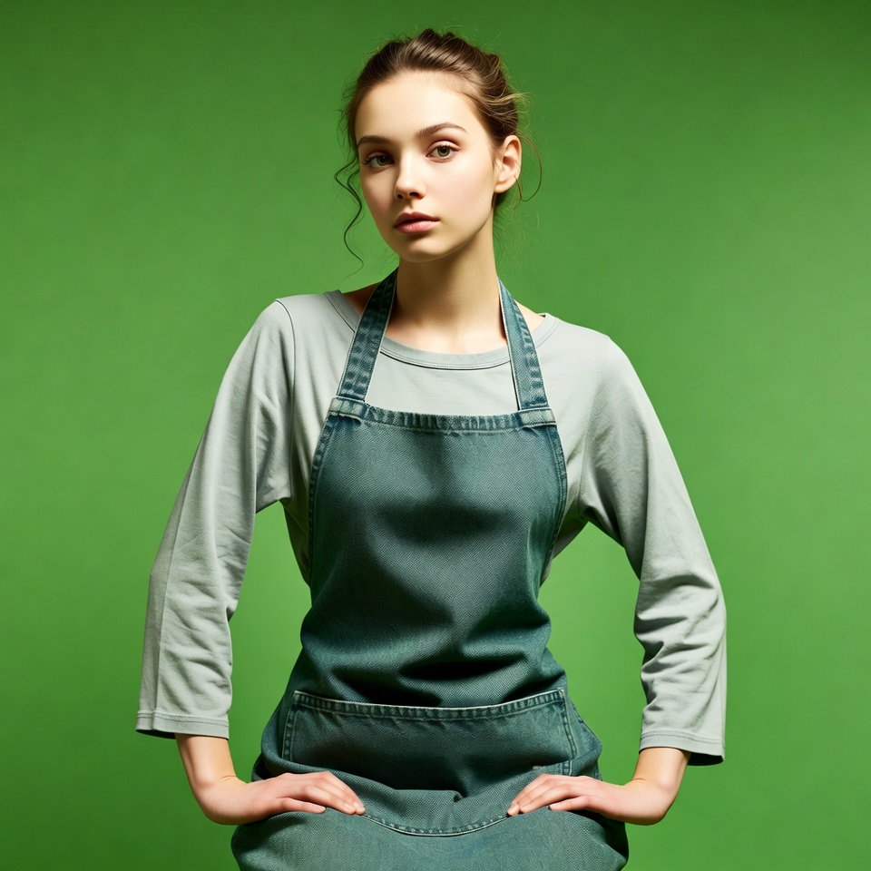 Young woman in green apron Young woman in green apron