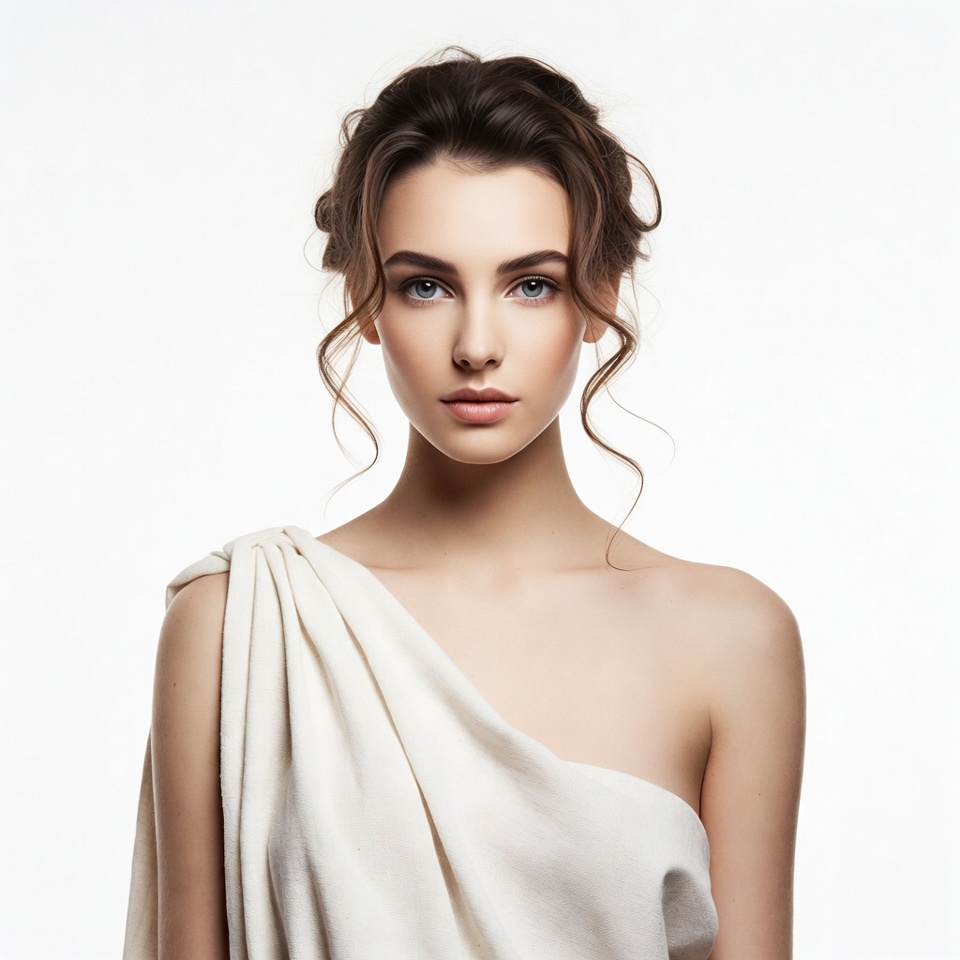 Woman in white draped toga Woman in white draped toga