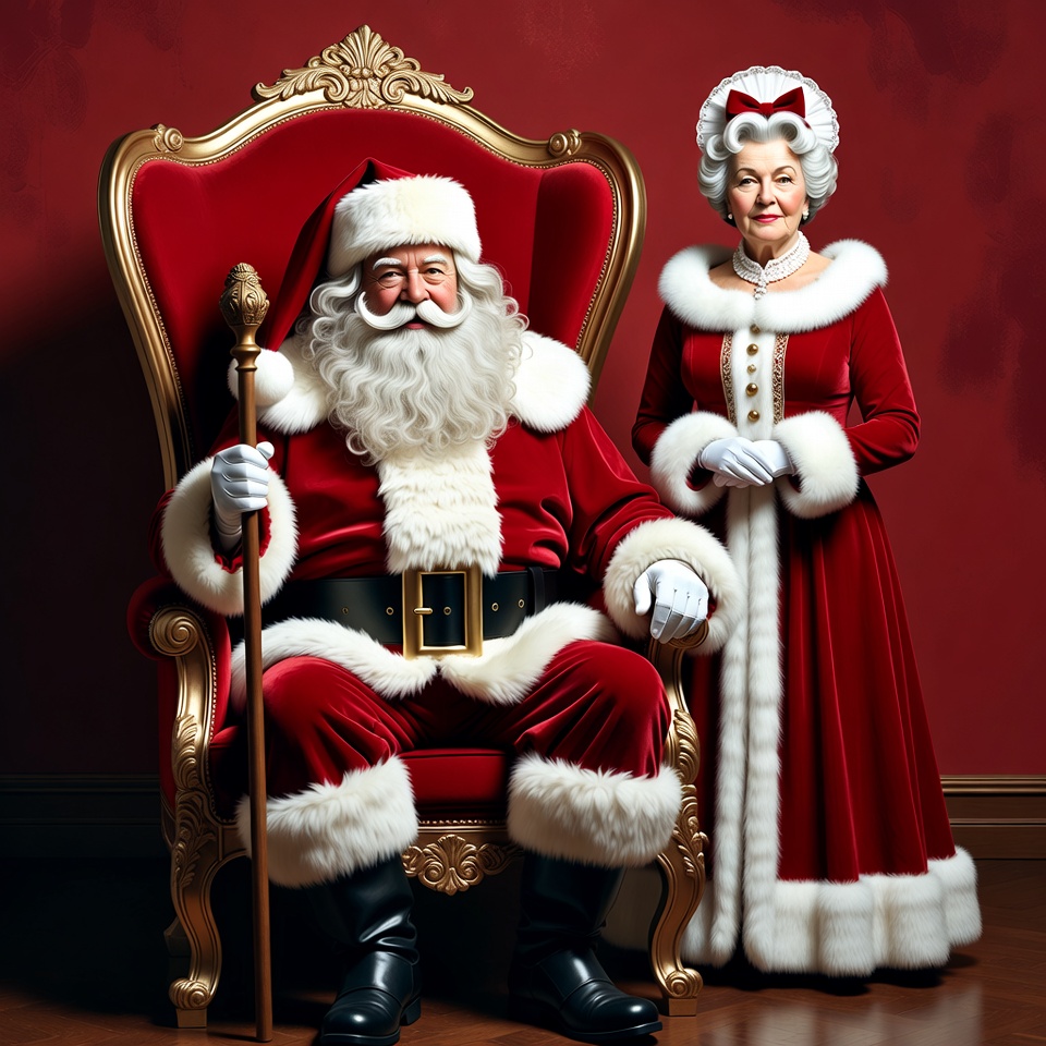 Santa Claus and Mrs. Claus on throne Santa Claus and Mrs. Claus on throne