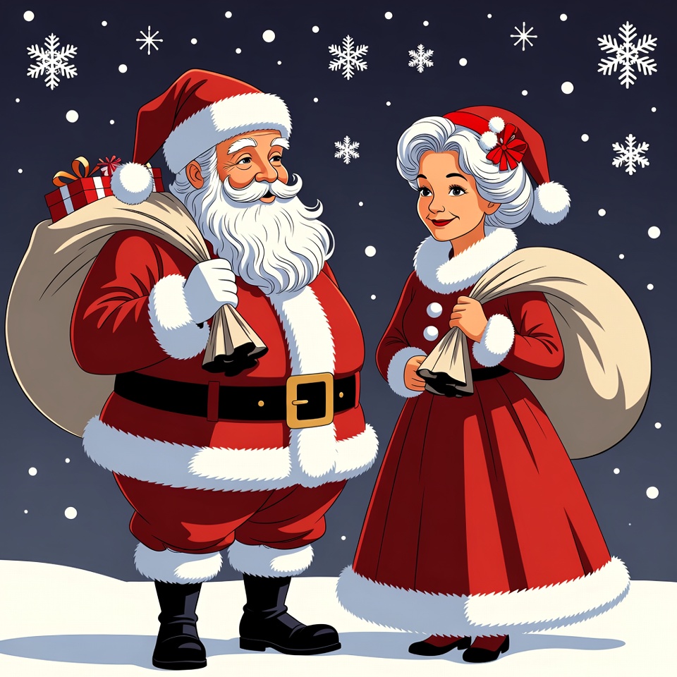 Santa Claus and Mrs. Claus with Bags Santa Claus and Mrs. Claus with Bags