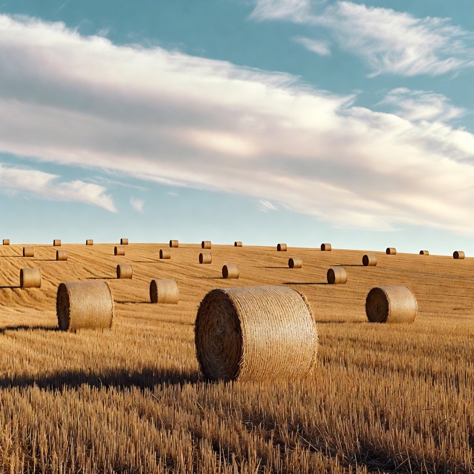 Hay bales in golden field Hay bales in golden field