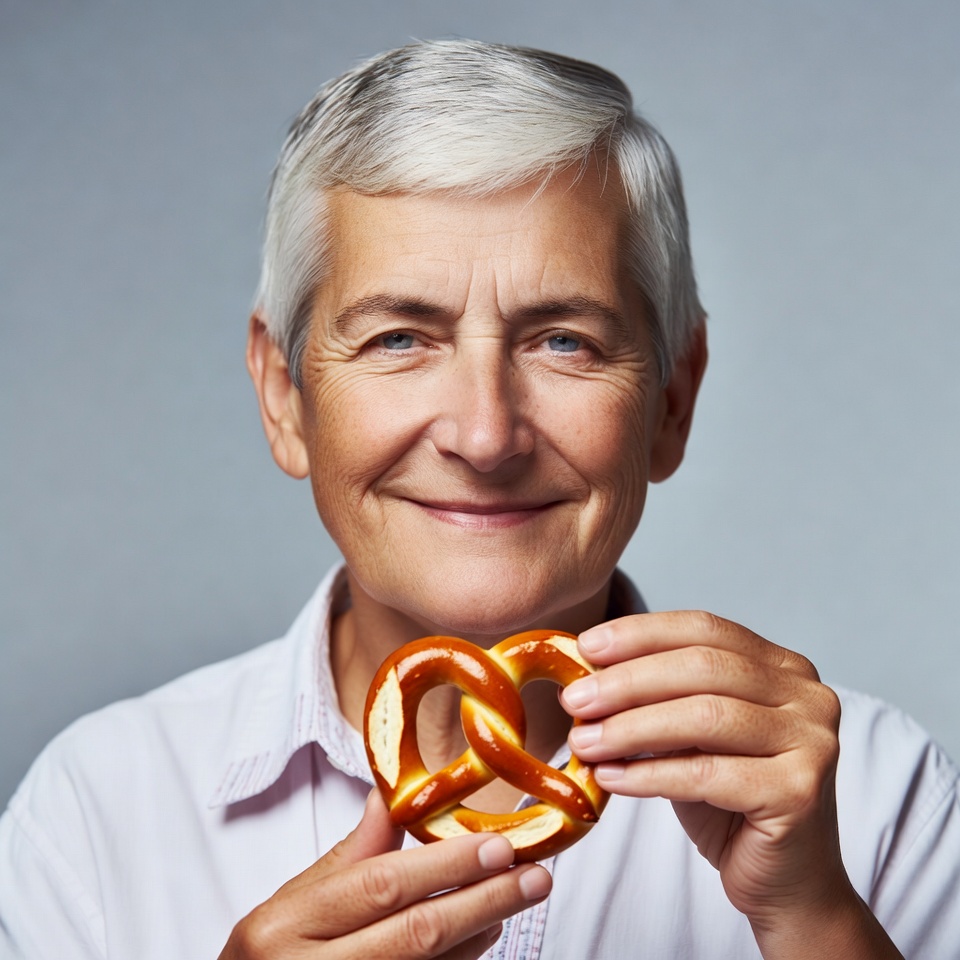 Elderly woman holding pretzel Elderly woman holding pretzel