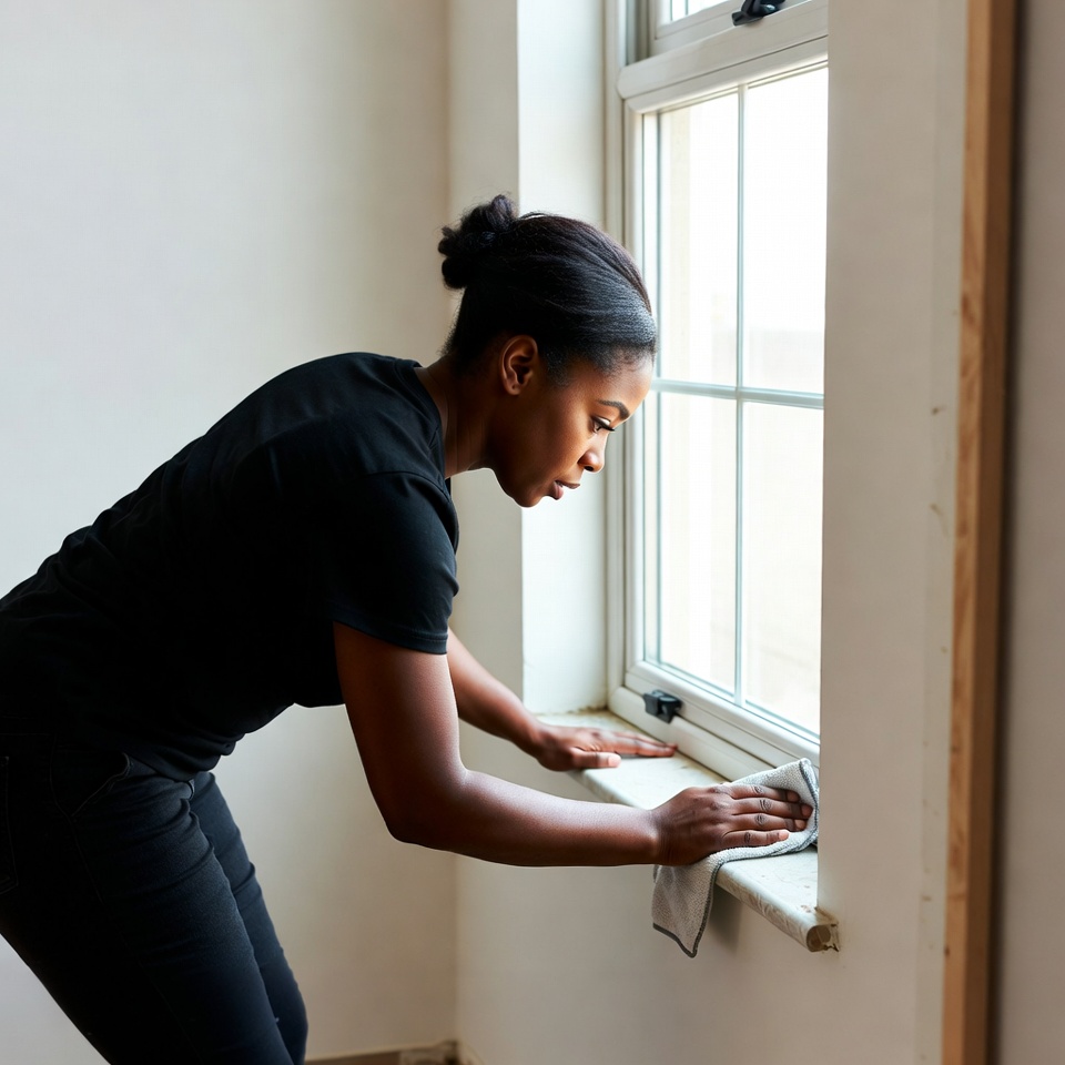 African-American woman cleaning window African-American woman cleaning window