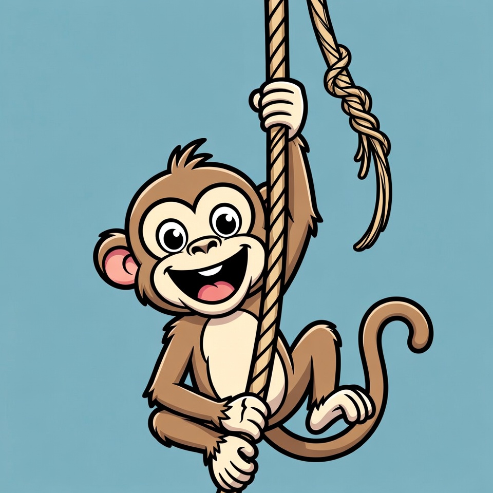 Cartoon monkey climbing rope Cartoon monkey climbing rope