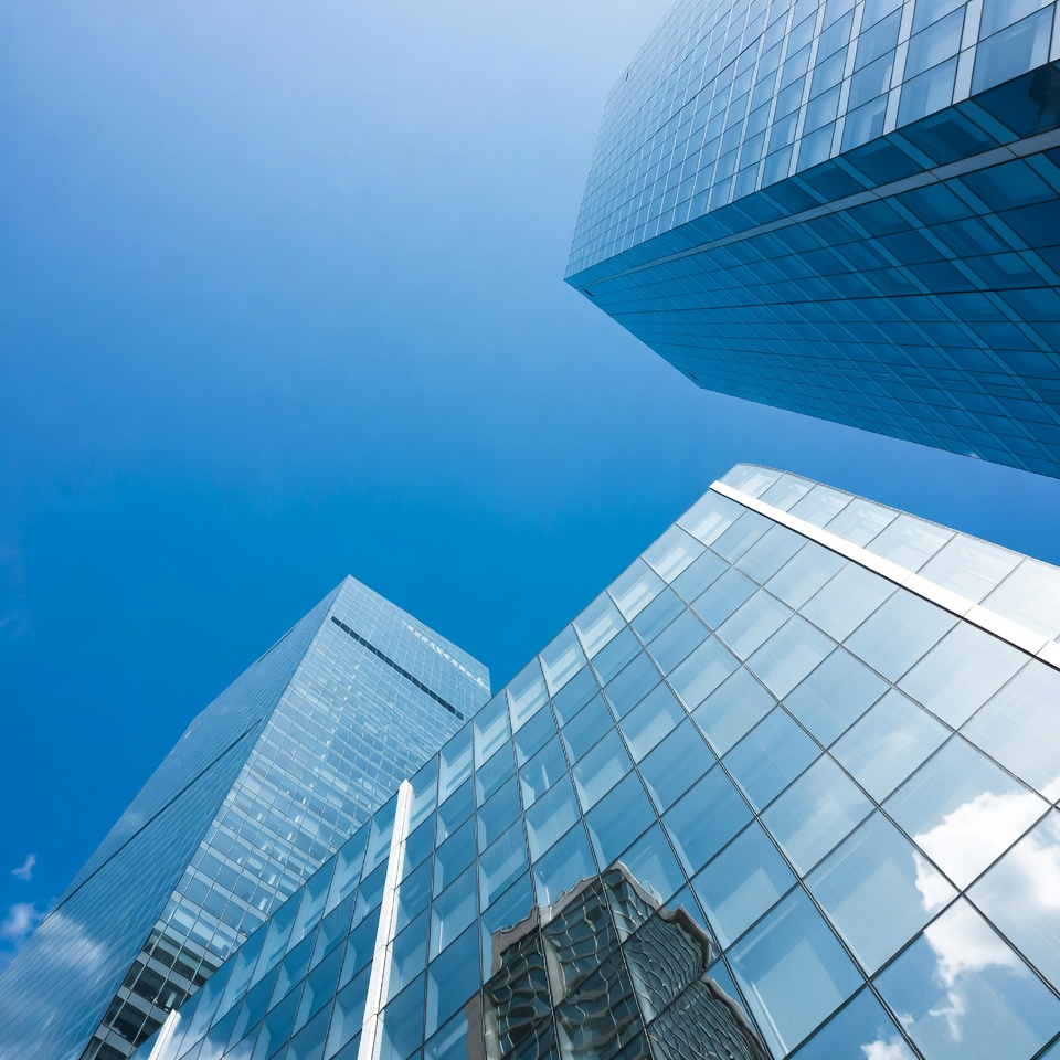 Skyscrapers Towering Against Blue Sky Skyscrapers Towering Against Blue Sky