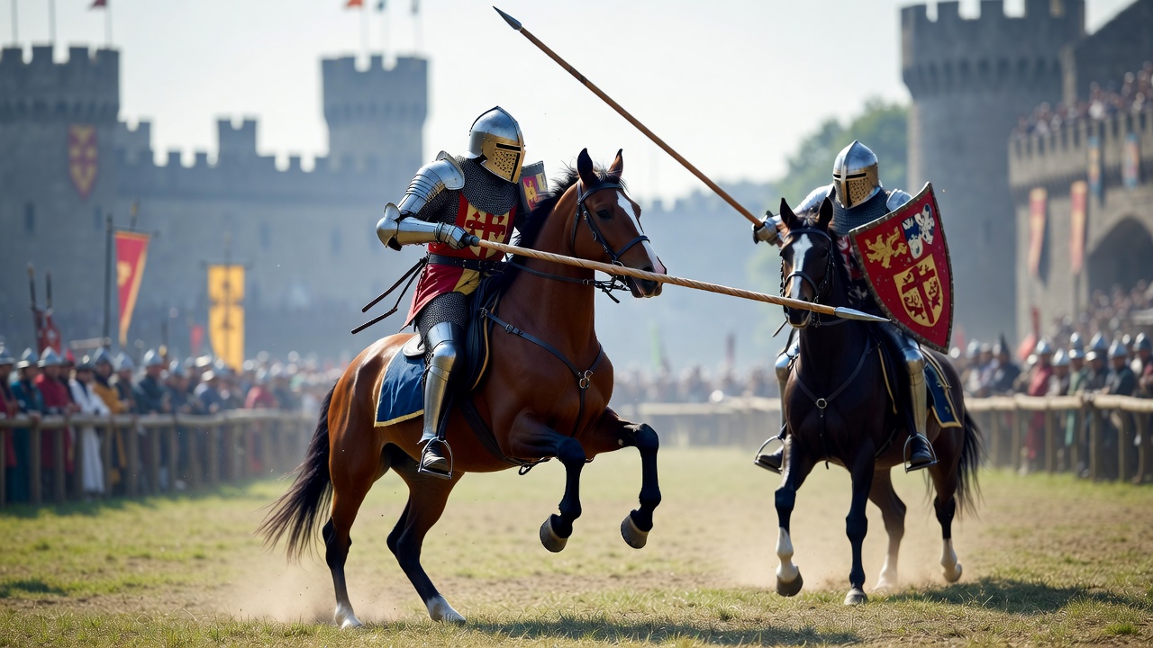 Two Knights Jousting on Horses Two Knights Jousting on Horses