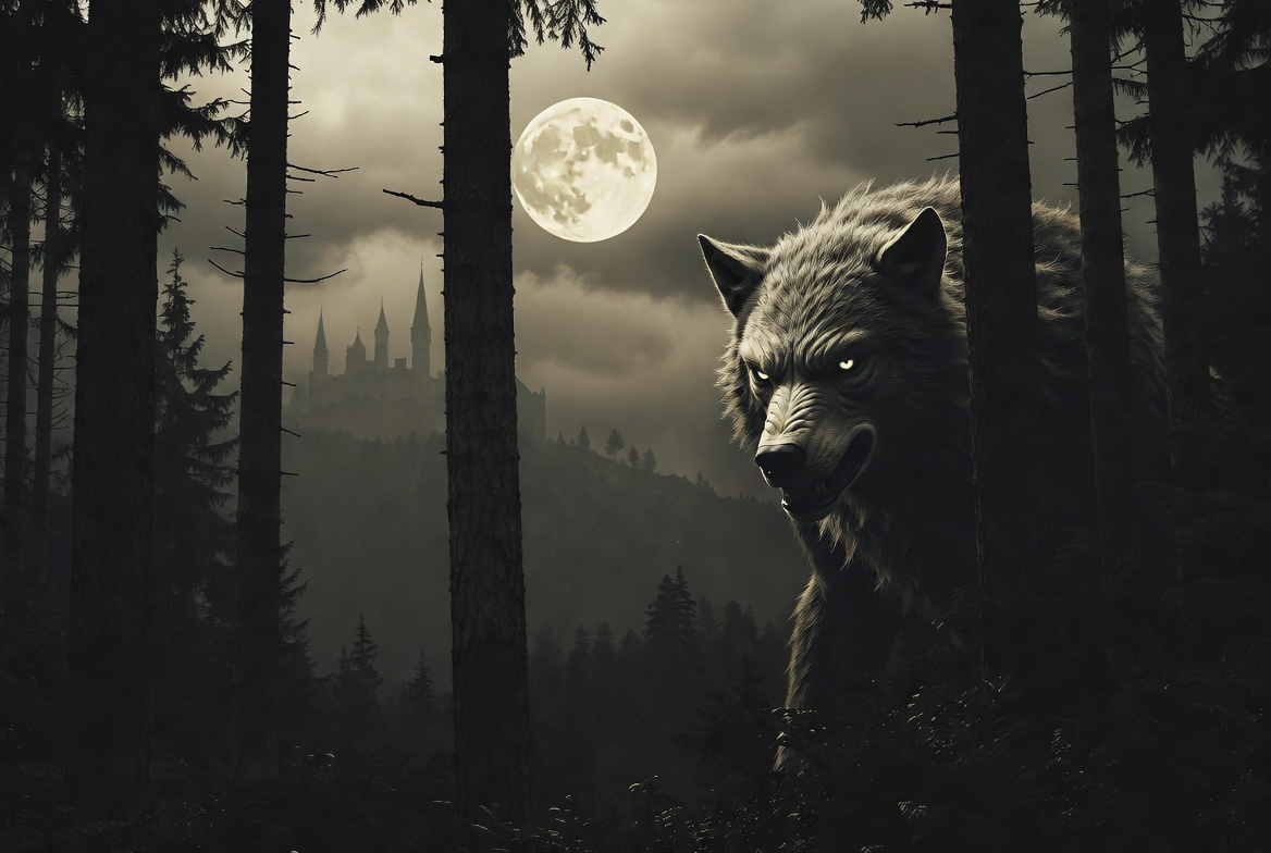 Werewolf howling in foggy moonlit forest Werewolf howling in foggy moonlit forest