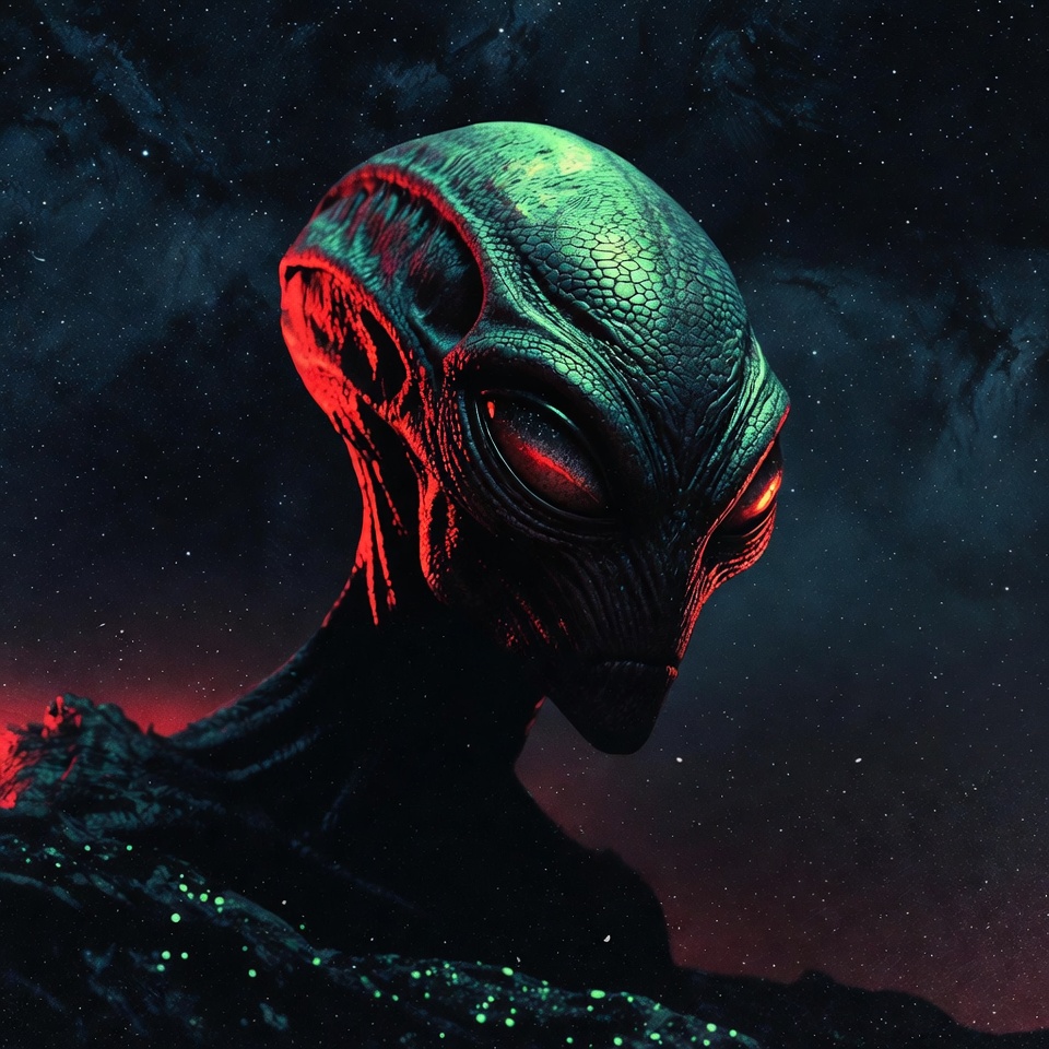 Green Alien Head in Space Green Alien Head in Space