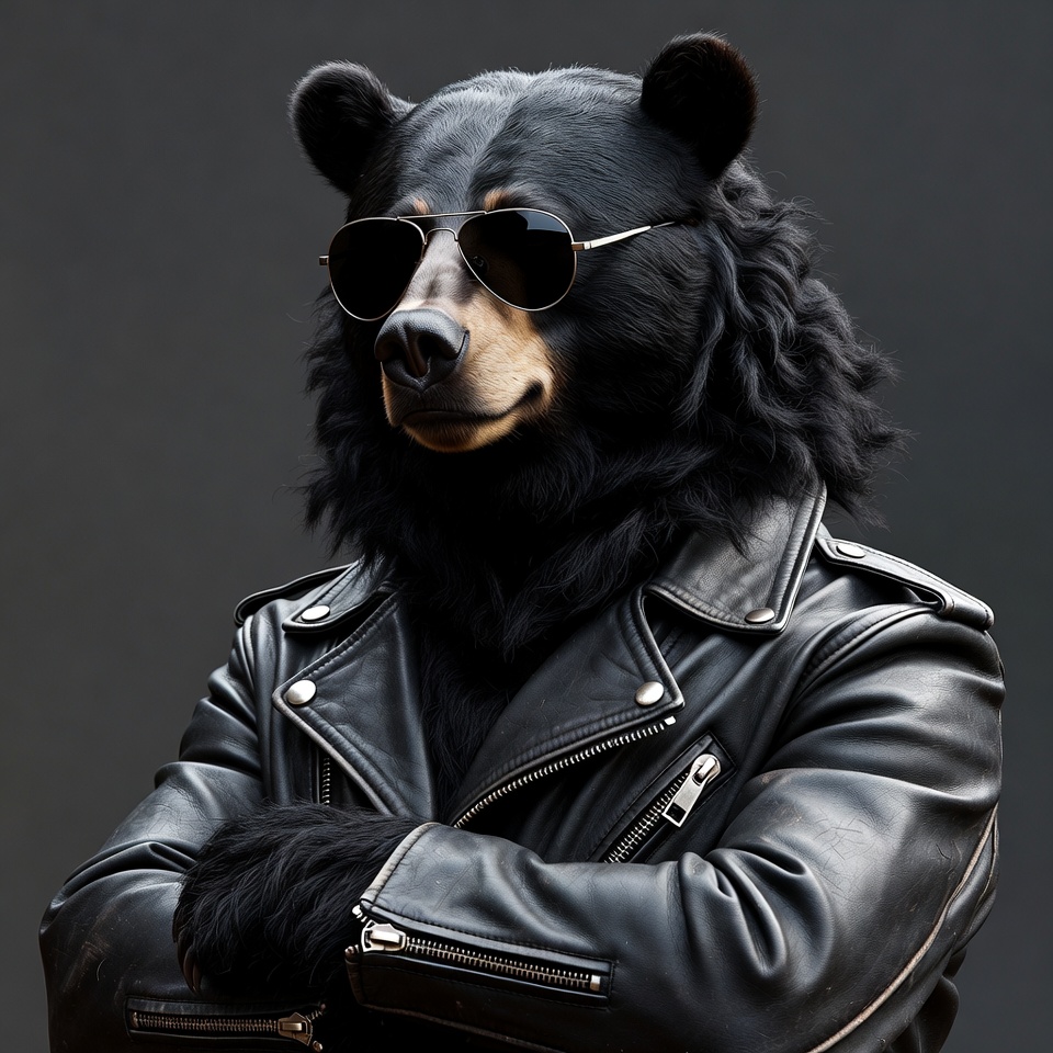 Cool black bear wearing sunglasses jacket Cool black bear wearing sunglasses jacket