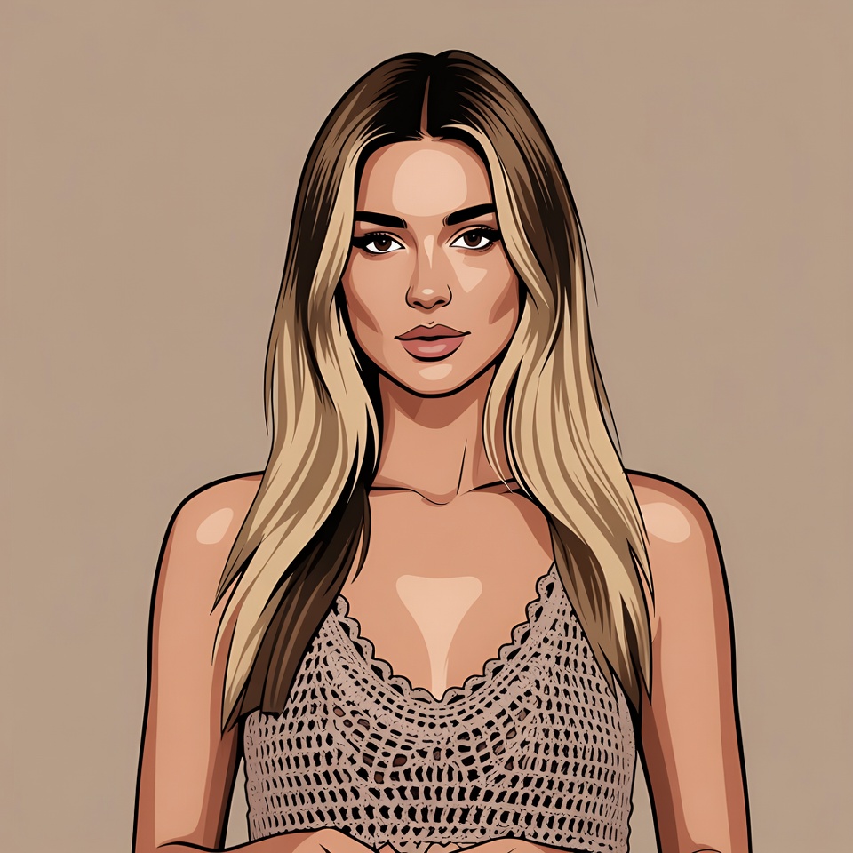 Blonde woman in crochet top illustration Blonde woman in crochet top illustration